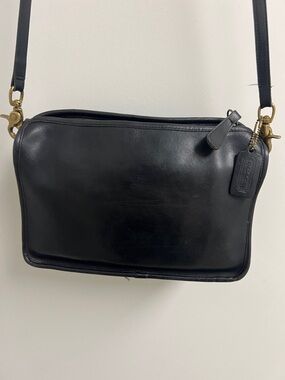 Coach Black Leather Crossbody Bag with Brass Hardware